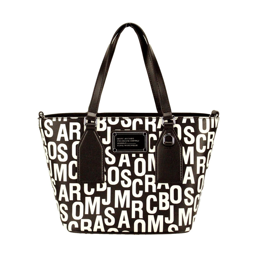 Marc Jacobs Small Black White Monogram Print Saffiano Leather Tote Crossbody Bag