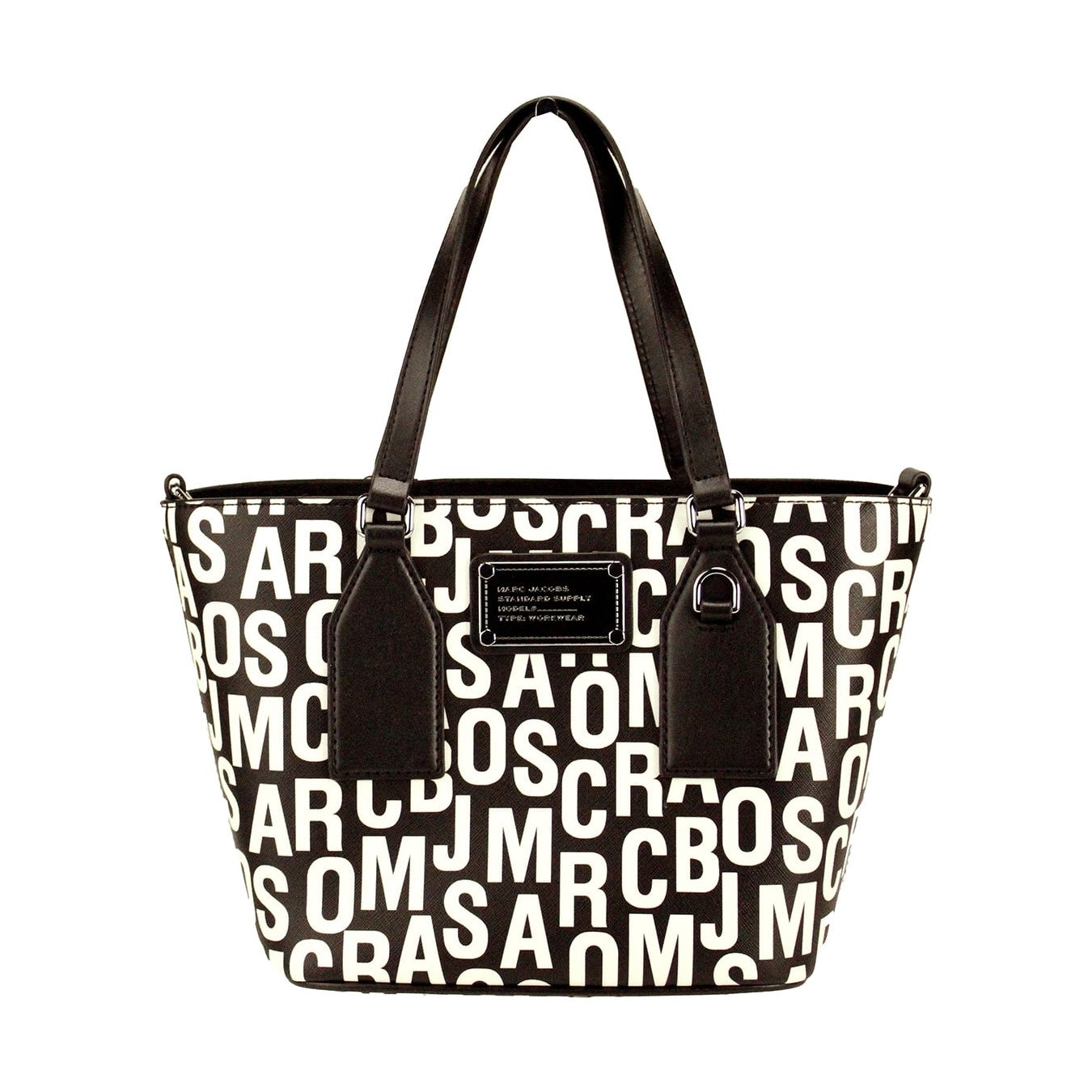Marc Jacobs Small Black White Monogram Print Saffiano Leather Tote Crossbody Bag