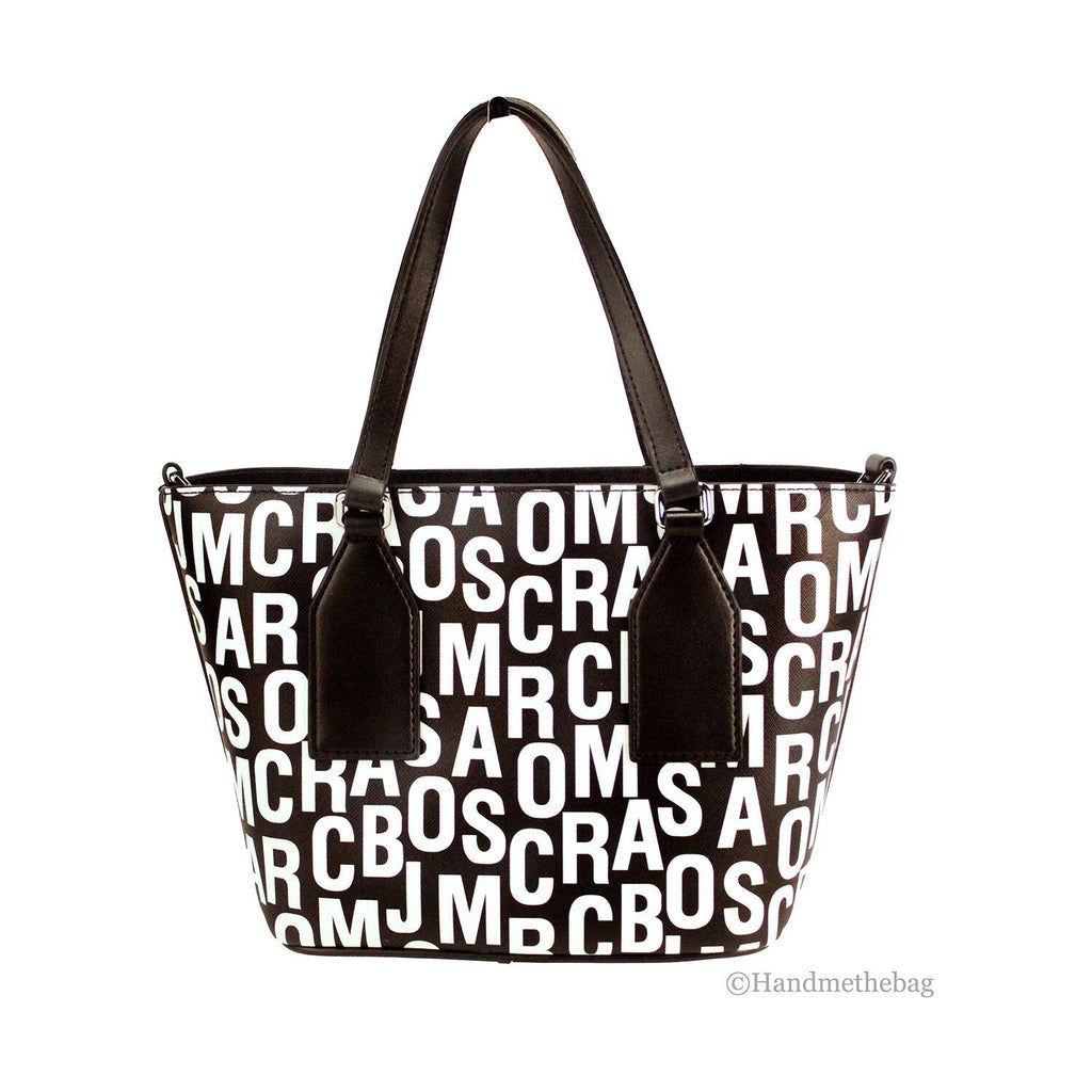 Marc Jacobs Small Black White Monogram Print Saffiano Leather Tote Crossbody Bag