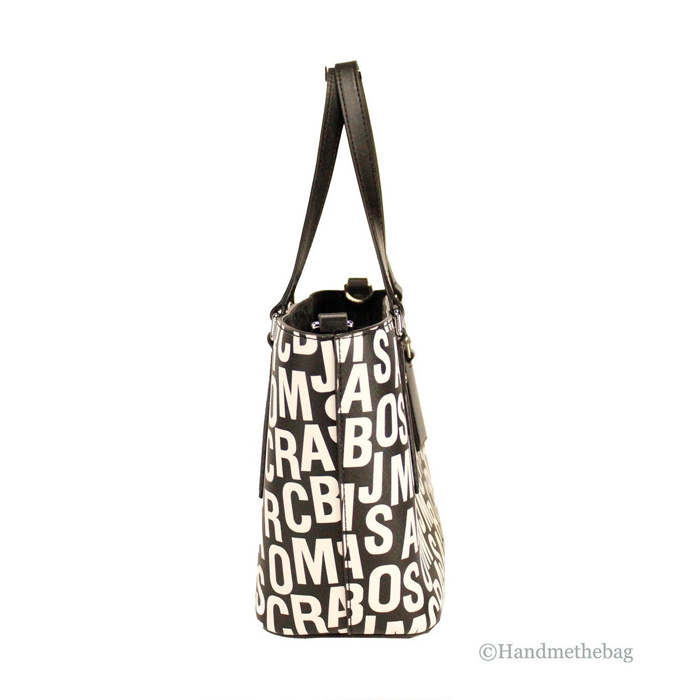 Marc Jacobs Small Black White Monogram Print Saffiano Leather Tote Crossbody Bag
