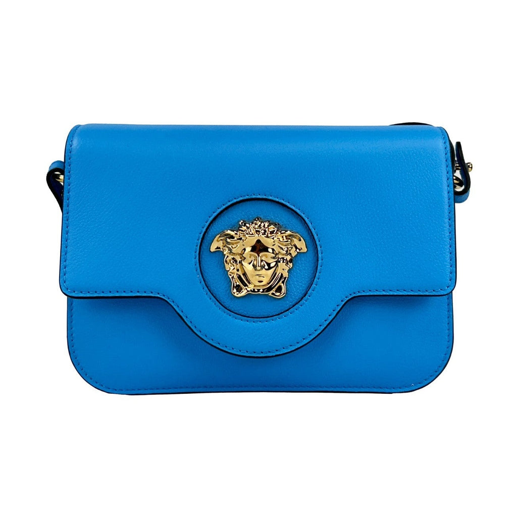 Versace La Medusa Blue Leather Shoulder Crossbody Bag Purse