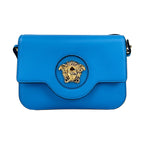 Versace La Medusa Blue Leather Shoulder Crossbody Bag Purse