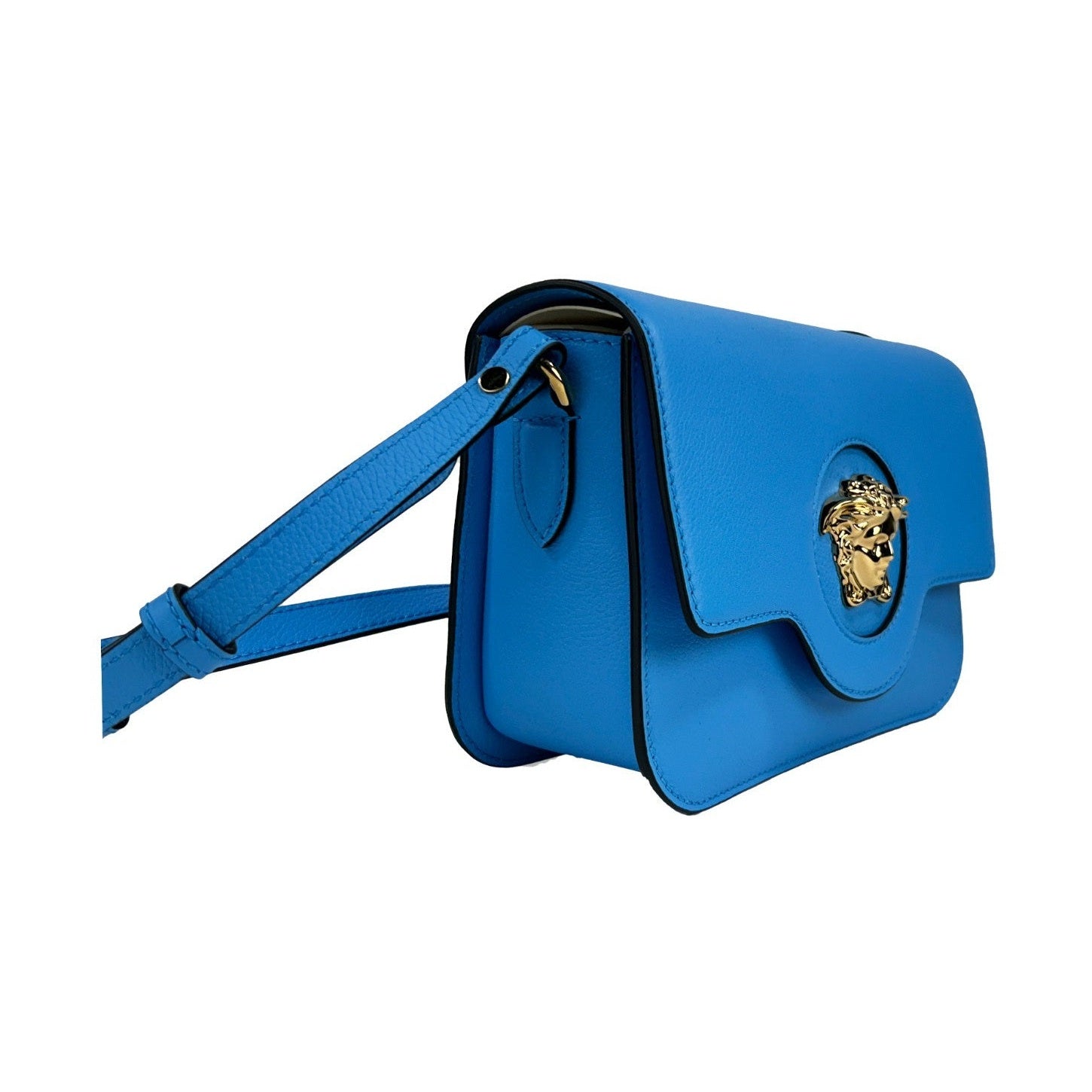 Versace La Medusa Blue Leather Shoulder Crossbody Bag Purse