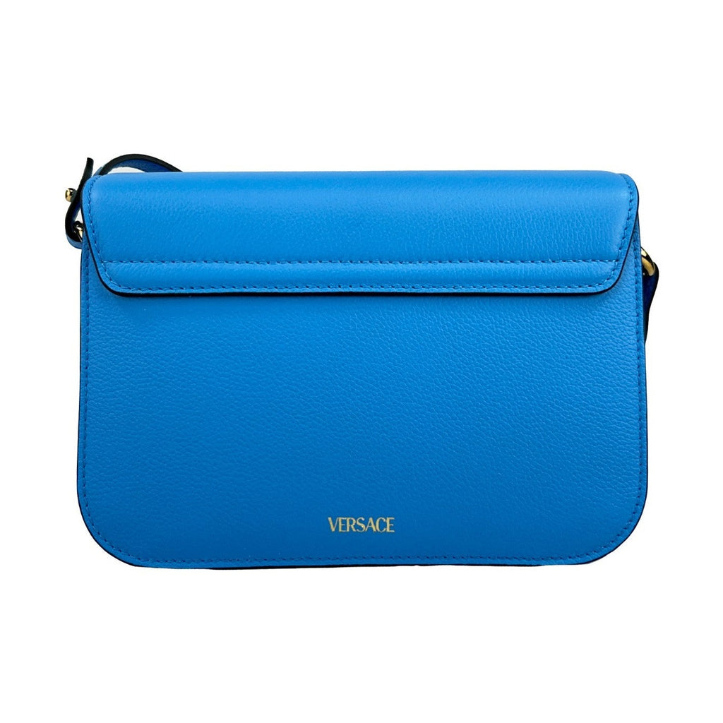 Versace La Medusa Blue Leather Shoulder Crossbody Bag Purse