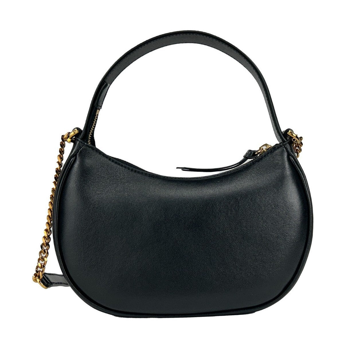 Versace Quilted Black Leather Half Moon Chain Crossbody Bag