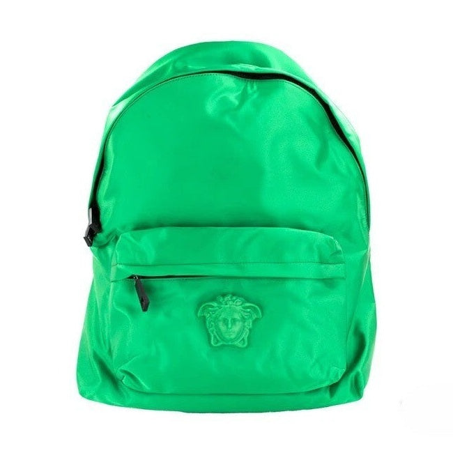 Versace Large Bright Green Nylon Fabric Medusa Shoulder Backpack Bookbag