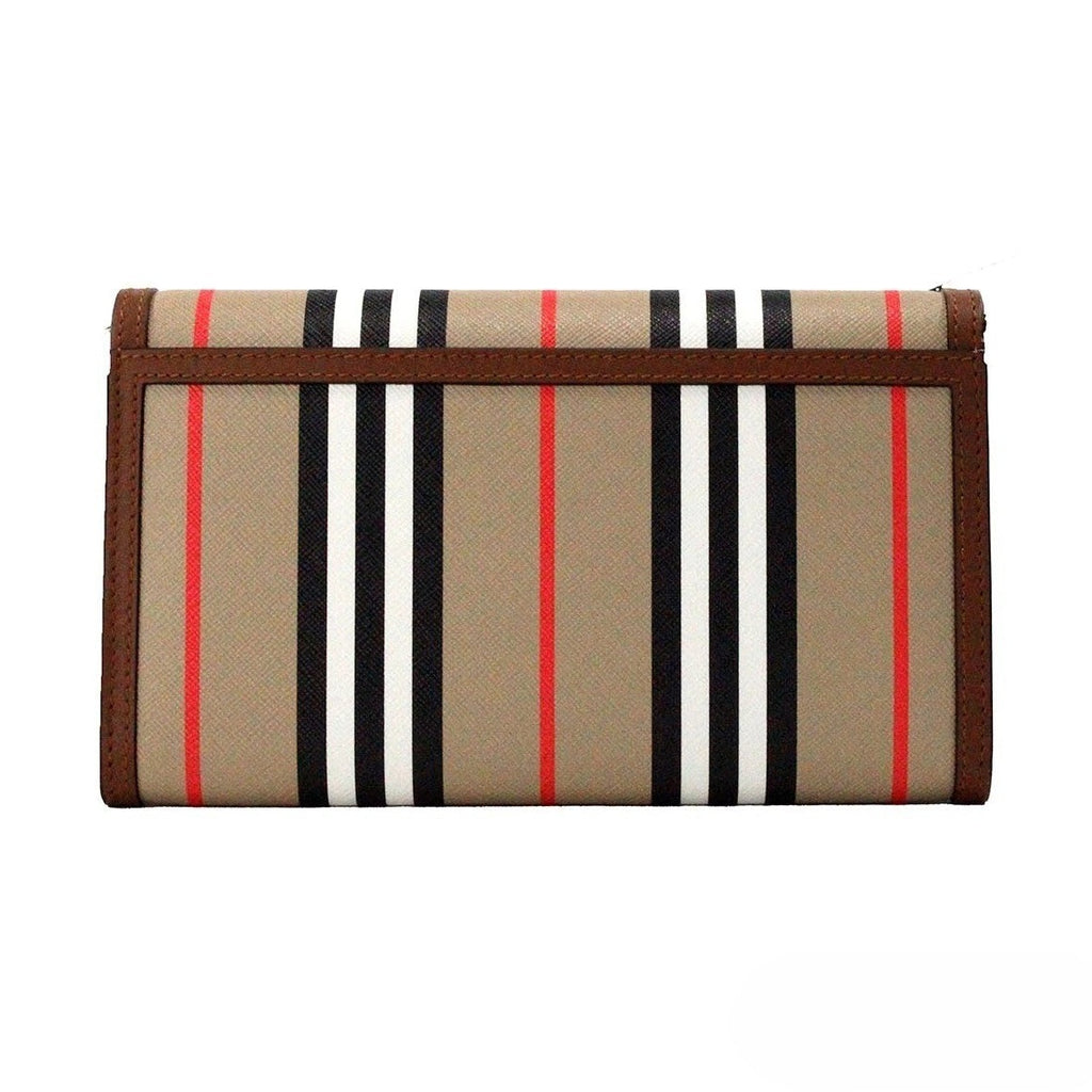 Burberry Hannah Icon Stripe Archive Tan E-Canvas Leather Wallet Crossbody Bag