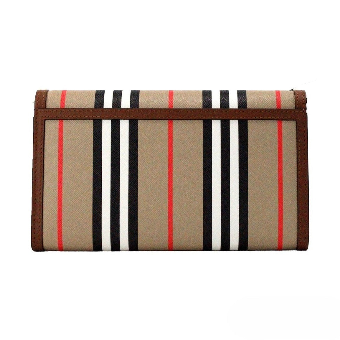 Burberry Hannah Icon Stripe Archive Tan E-Canvas Leather Wallet Crossbody Bag