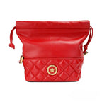 Versace Red Quilted Leather Drawstring Shoulder Bag Bucket Crossbody Handbag