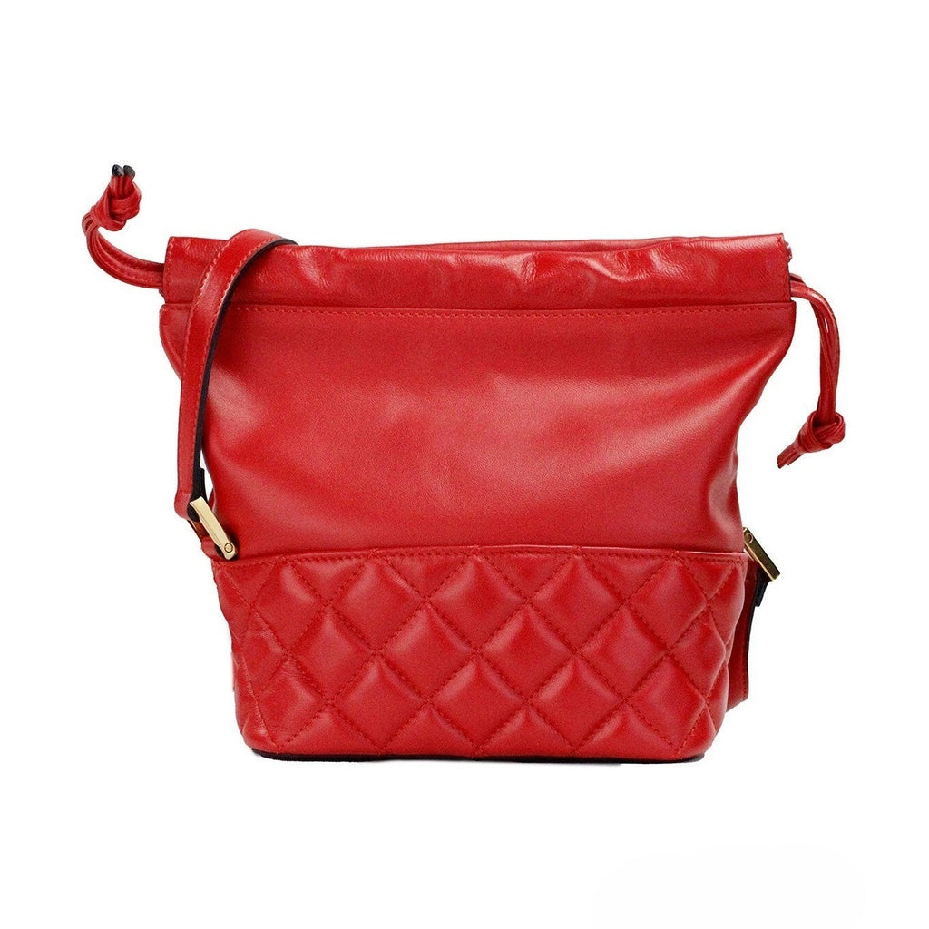 Versace Red Quilted Leather Drawstring Shoulder Bag Bucket Crossbody Handbag