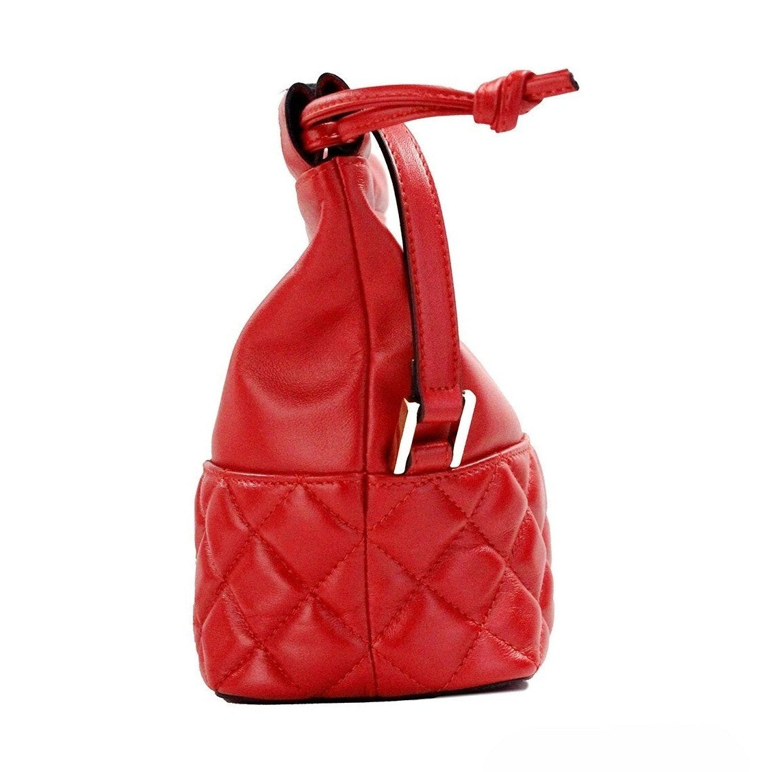 Versace Red Quilted Leather Drawstring Shoulder Bag Bucket Crossbody Handbag
