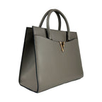Versace Virtus Large Leather Top Handle Satchel Bag Tote Gray
