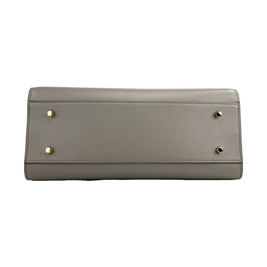 Versace Virtus Large Leather Top Handle Satchel Bag Tote Gray