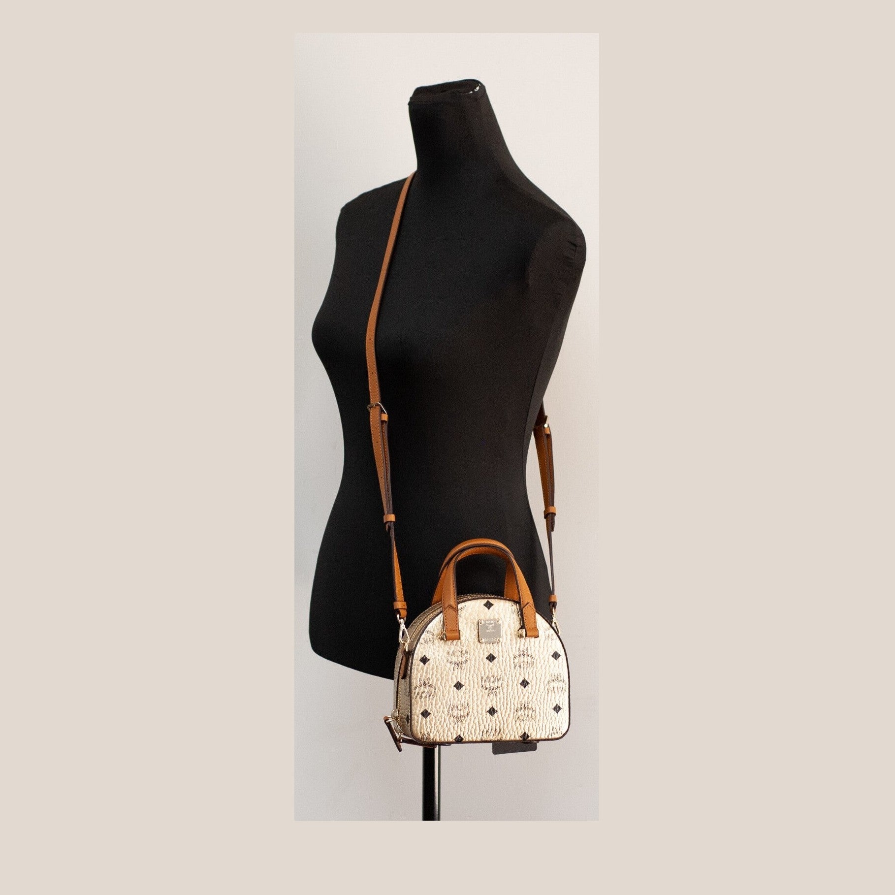 MCM Half Moon Mini Round Top Tote Crossbody Bag