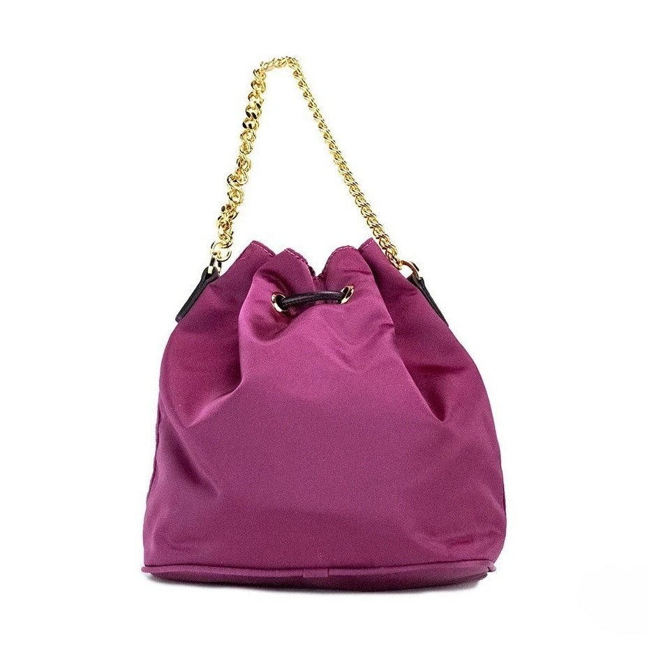 Versace Small Dahlia Nylon Medusa Pendant Bucket Chain Crossbody Bag Purse