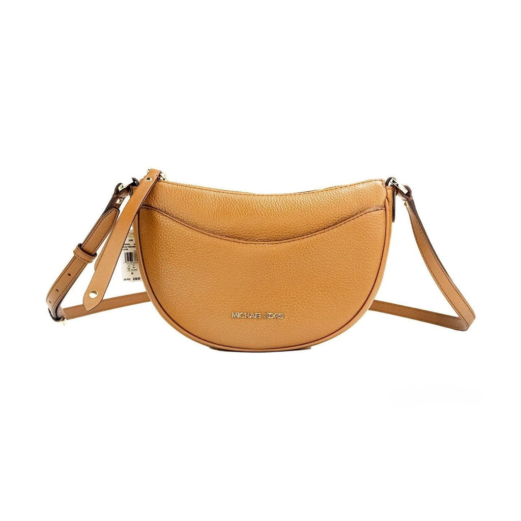 Michael Kors Dover Small Luggage Pebbled Leather Half Moon Crossbody Bag Purse