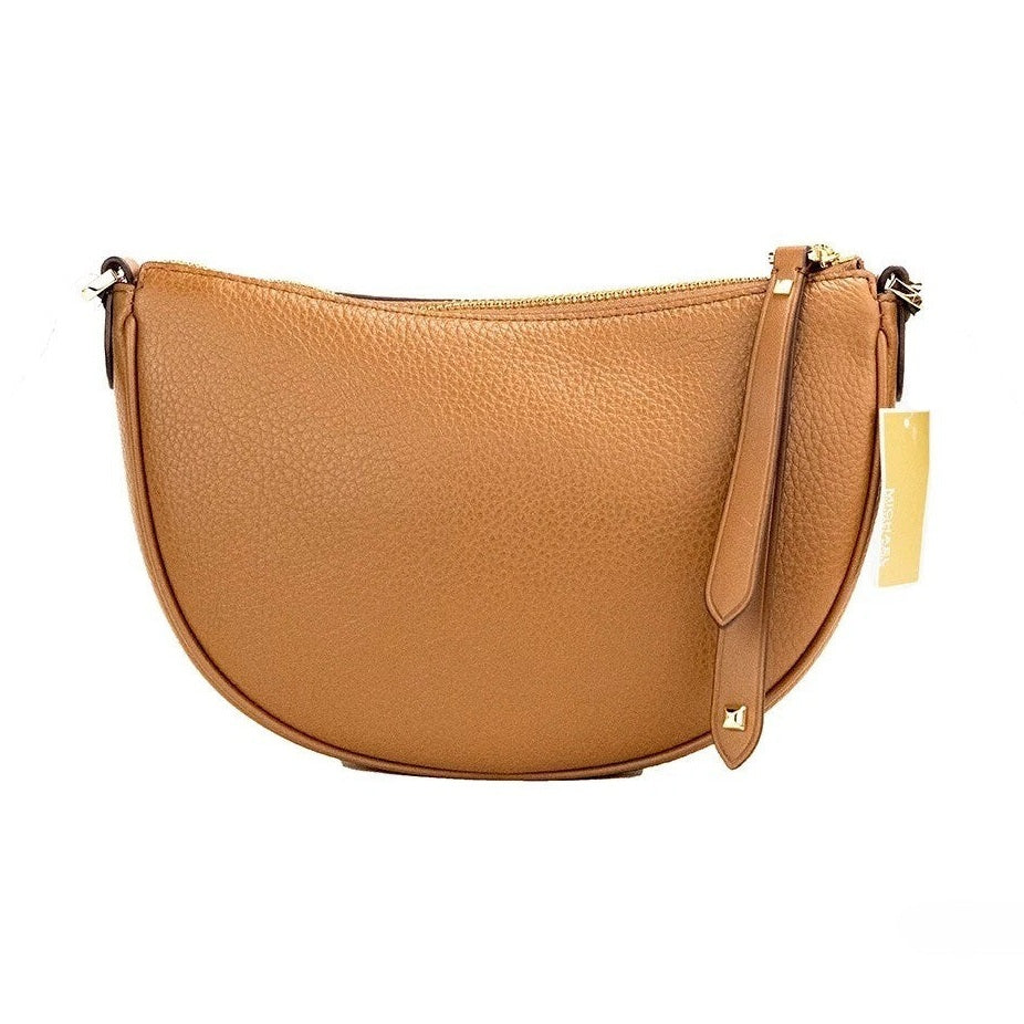 Michael Kors Dover Small Luggage Pebbled Leather Half Moon Crossbody Bag Purse