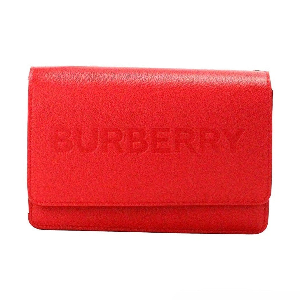 Burberry Hampshire Small Red Embossed Logo Smooth Leather Crossbody Bag