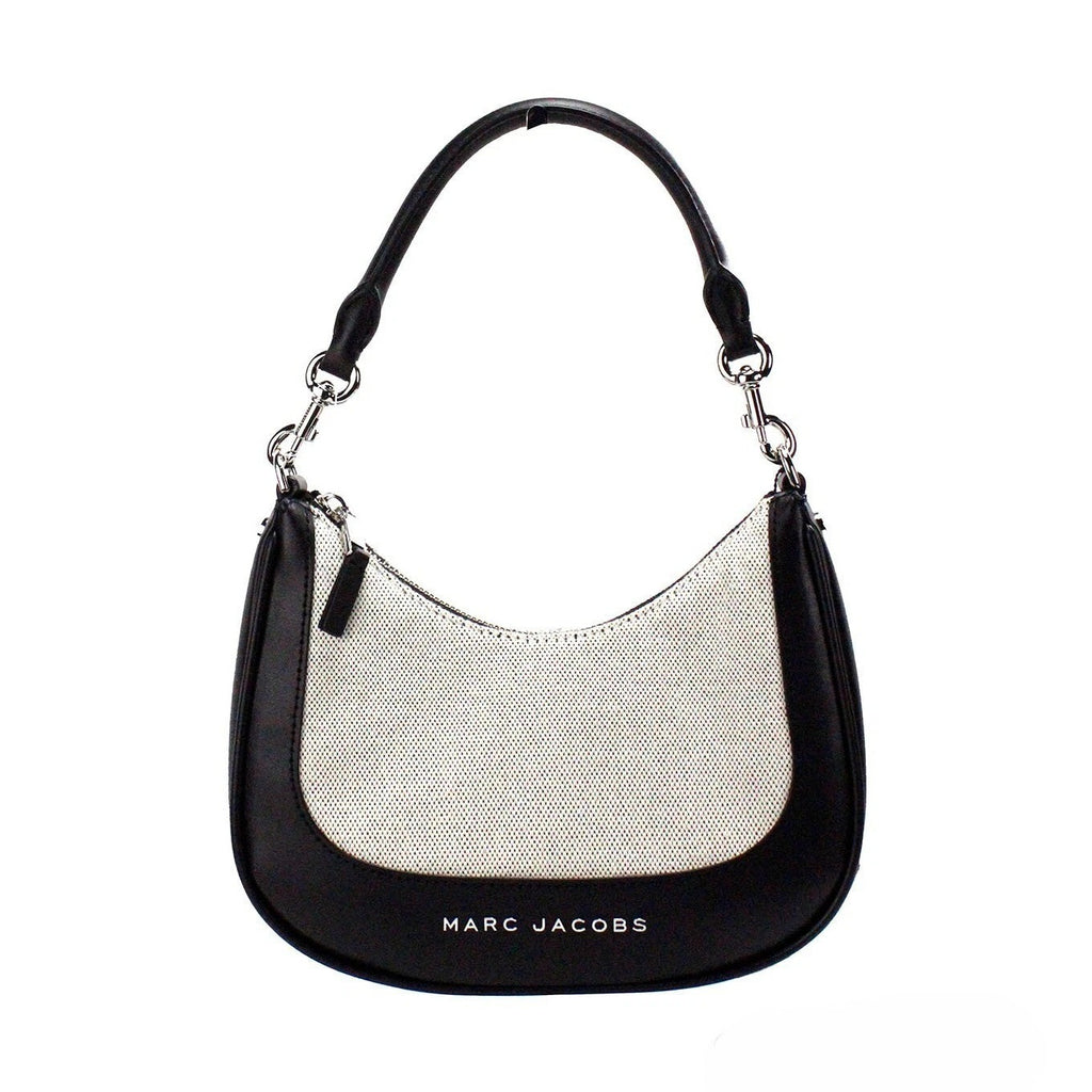 Marc Jacobs Natural Black Canvas Leather Hobo Shoulder Handbag Purse
