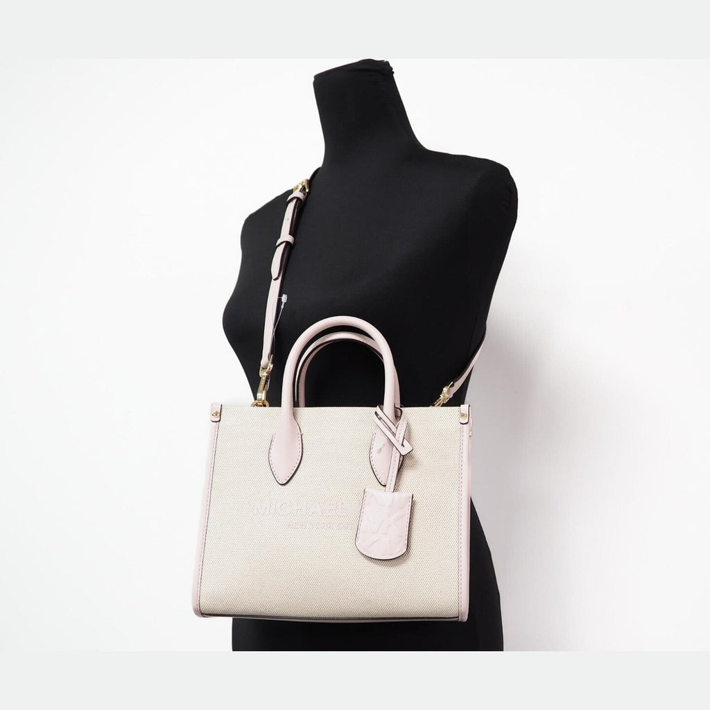 Michael Kors Mirella Small Powder Blush Canvas Shopper Crossbody Handbag Purse