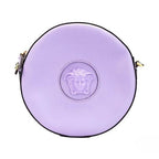 Versace Round Disco Lilac Pebbled Leather Camera Case Crossbody Bag Purse