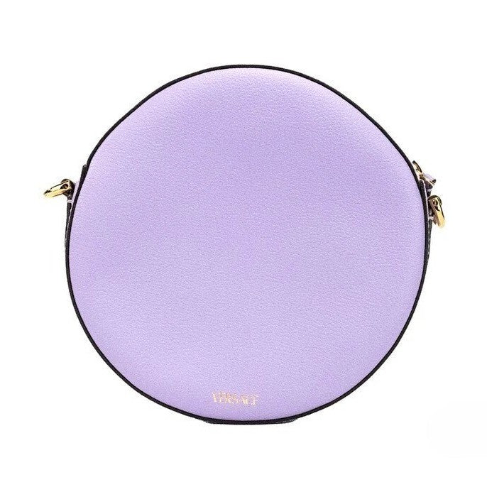 Versace Round Disco Lilac Pebbled Leather Camera Case Crossbody Bag Purse