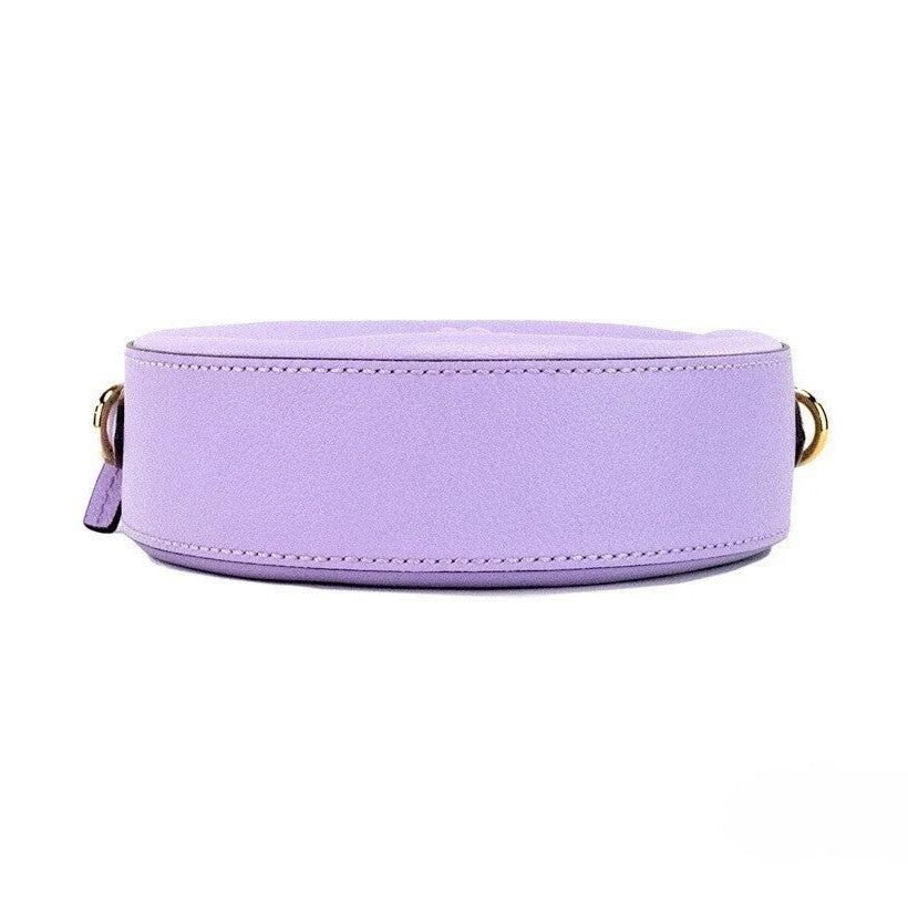 Versace Round Disco Lilac Pebbled Leather Camera Case Crossbody Bag Purse