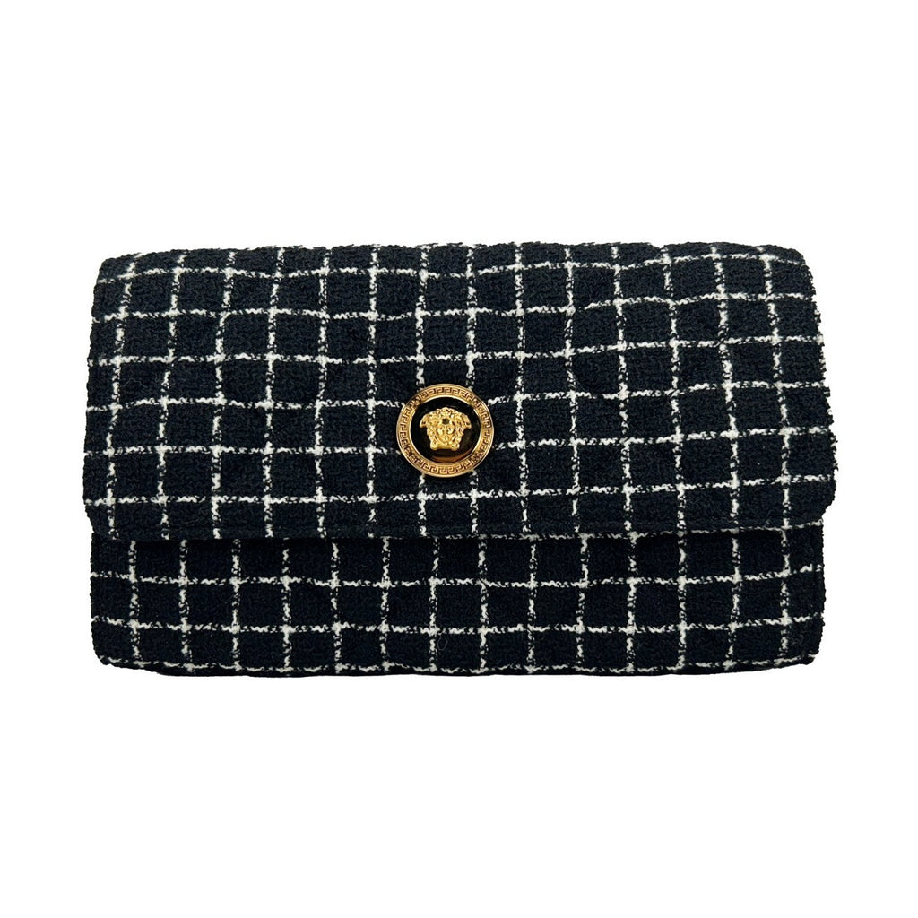 Versace Wallet On A Chain Fabric Black Crossbody Bag