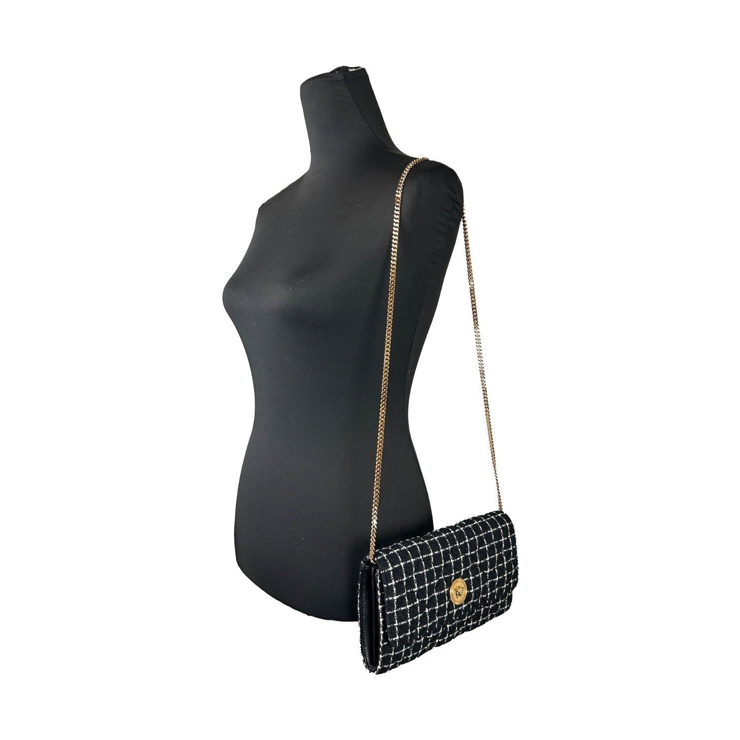 Versace Wallet On A Chain Fabric Black Crossbody Bag