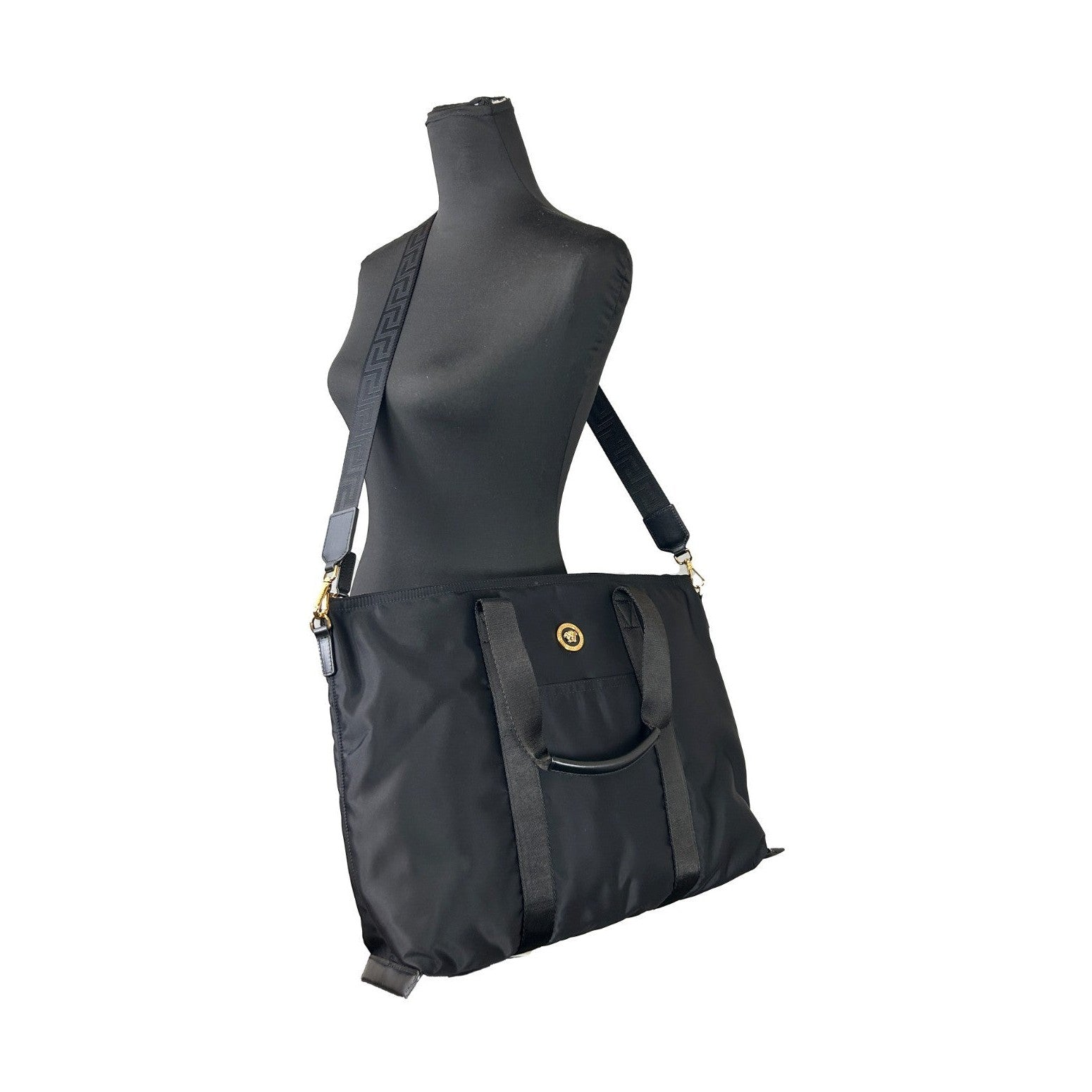 Versace Black Nylon Fabric La Medusa Shoulder Tote Bag