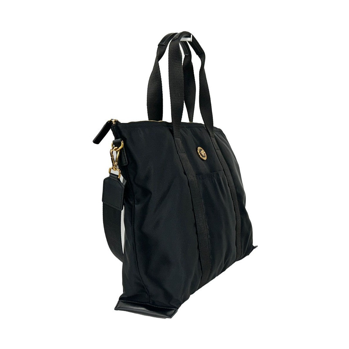 Versace Black Nylon Fabric La Medusa Shoulder Tote Bag