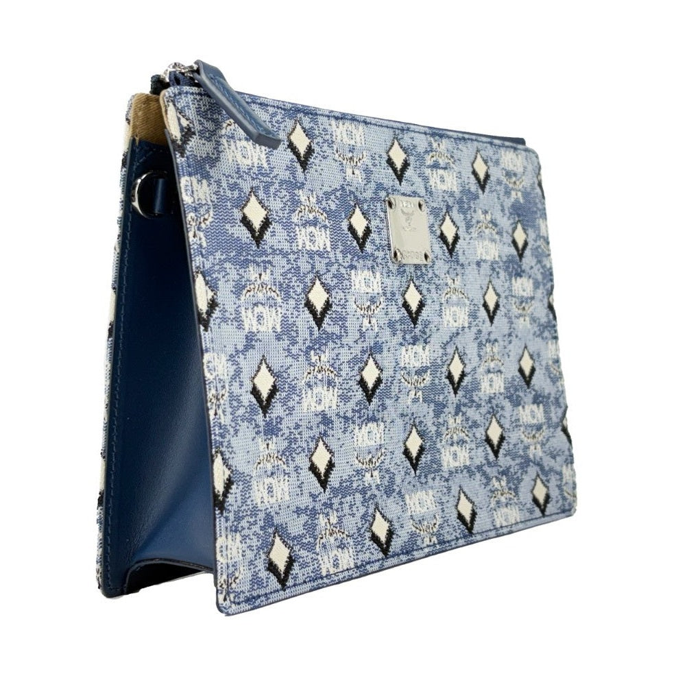 MCM Aren Flat Pouch Denim Crossbody Bag