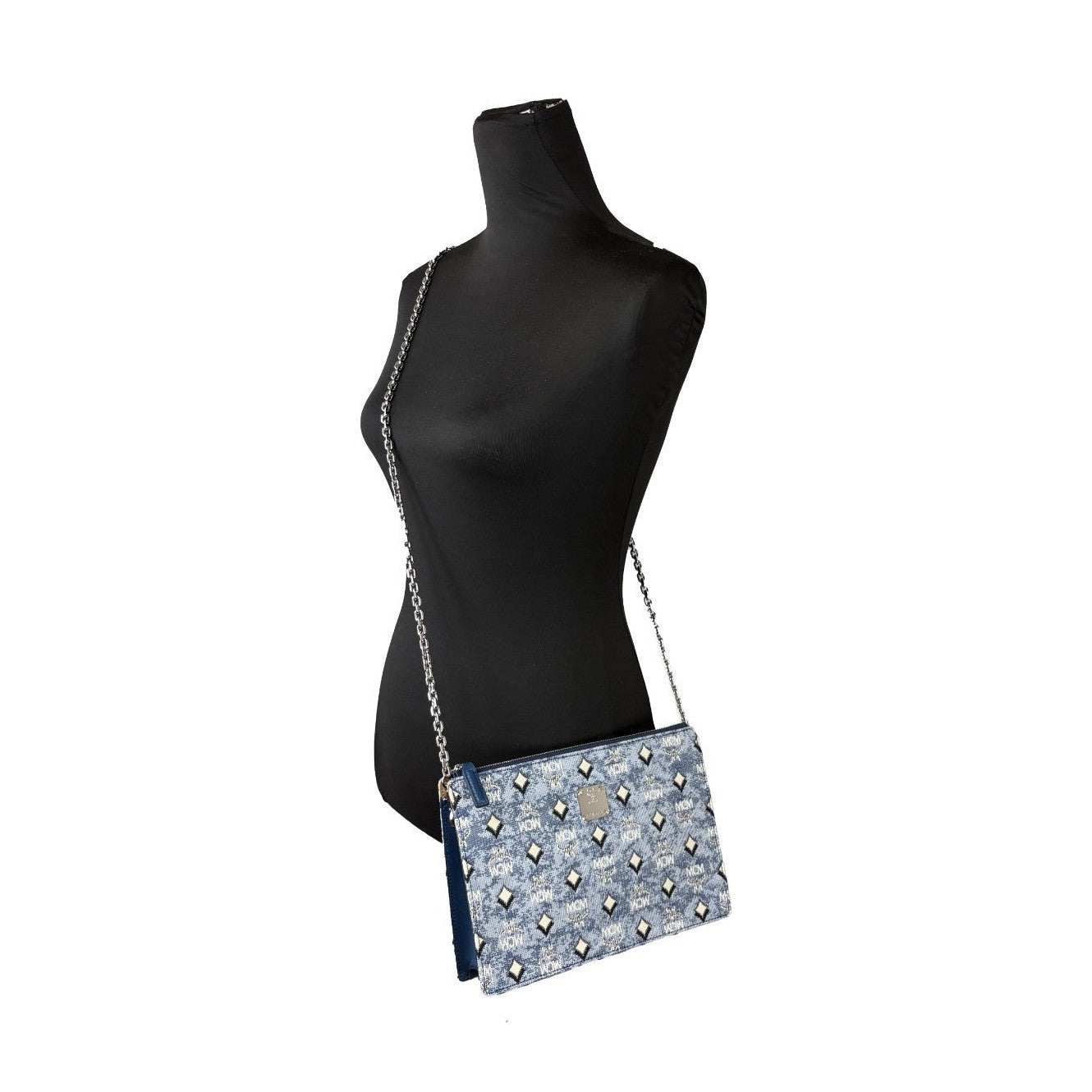 MCM Aren Flat Pouch Denim Crossbody Bag