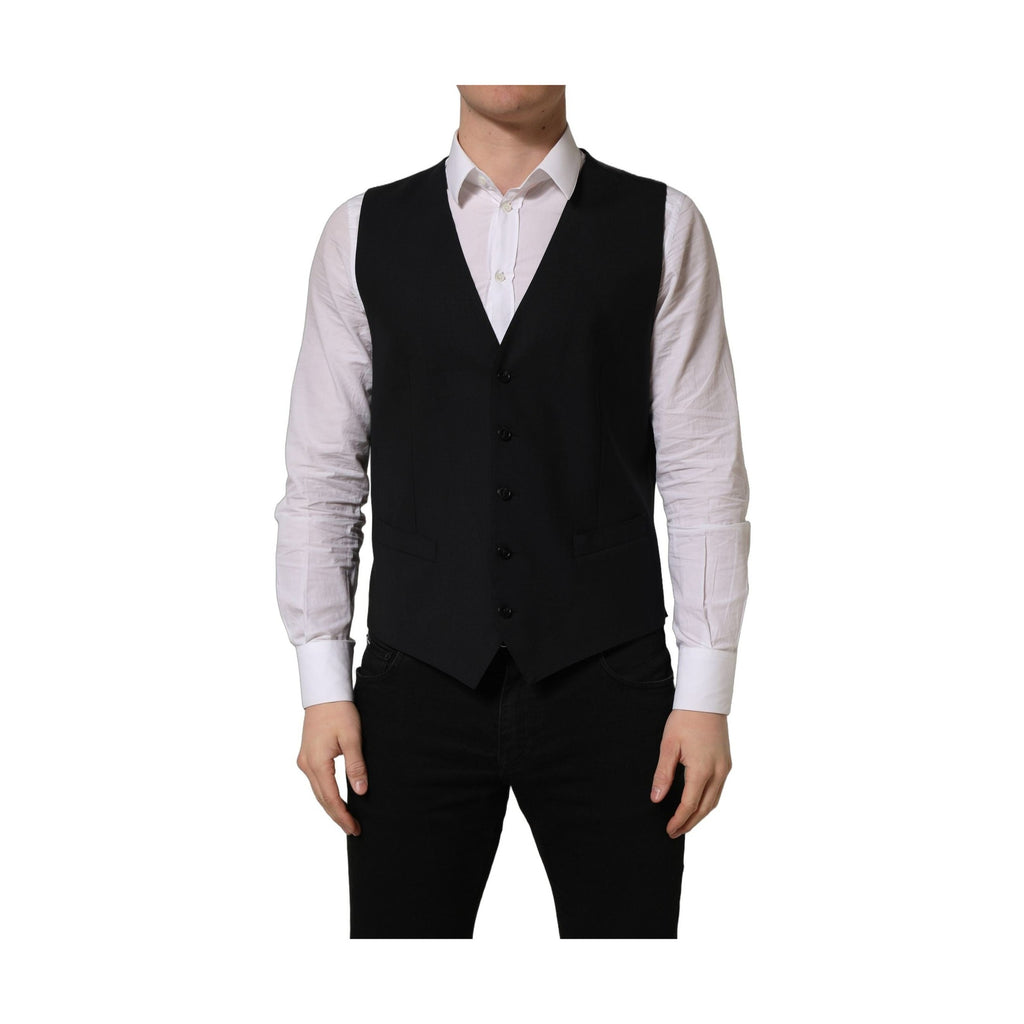 Dolce & Gabbana Black Wool Single Breasted Waistcoat Vest