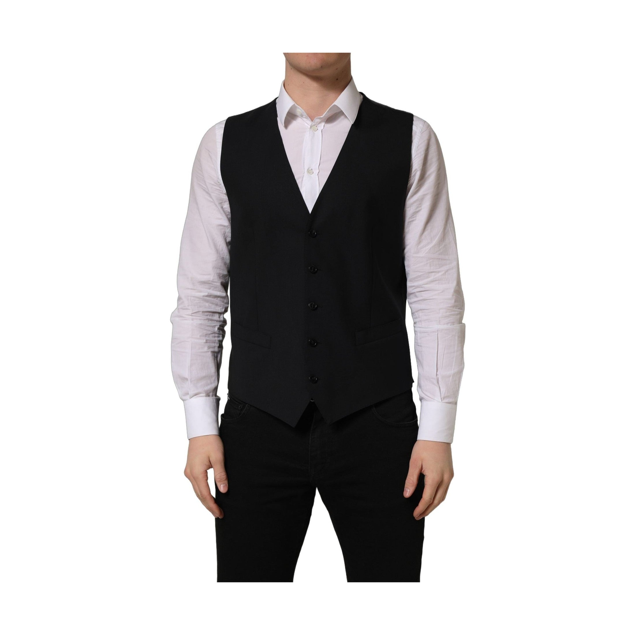 Dolce & Gabbana Black Wool Single Breasted Waistcoat Vest