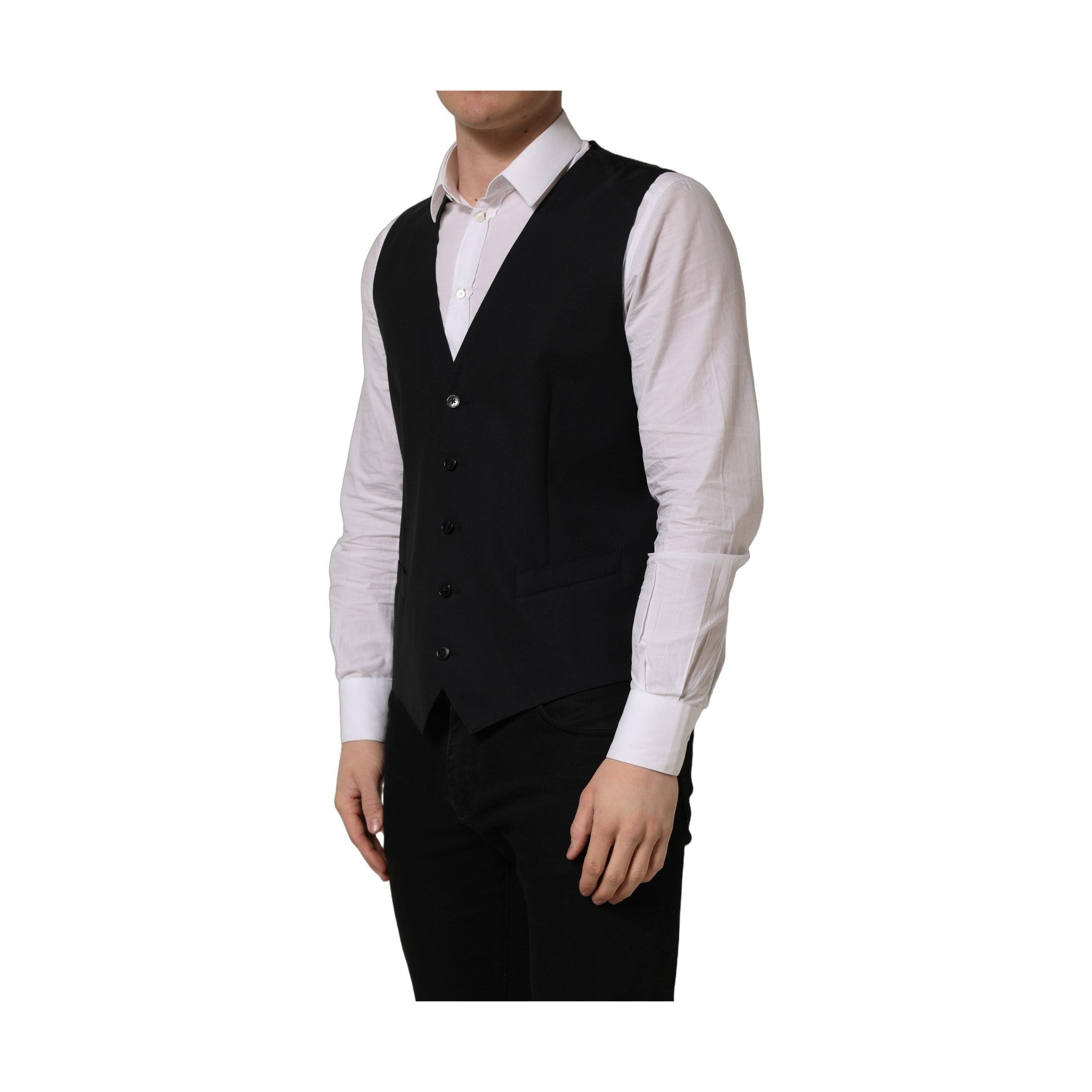 Dolce & Gabbana Black Wool Single Breasted Waistcoat Vest
