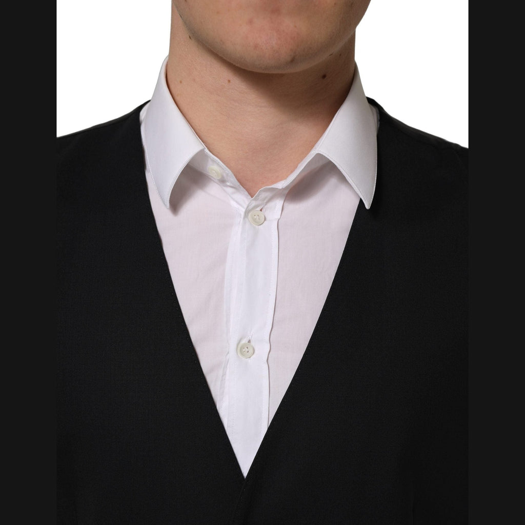 Dolce & Gabbana Black Wool Single Breasted Waistcoat Vest