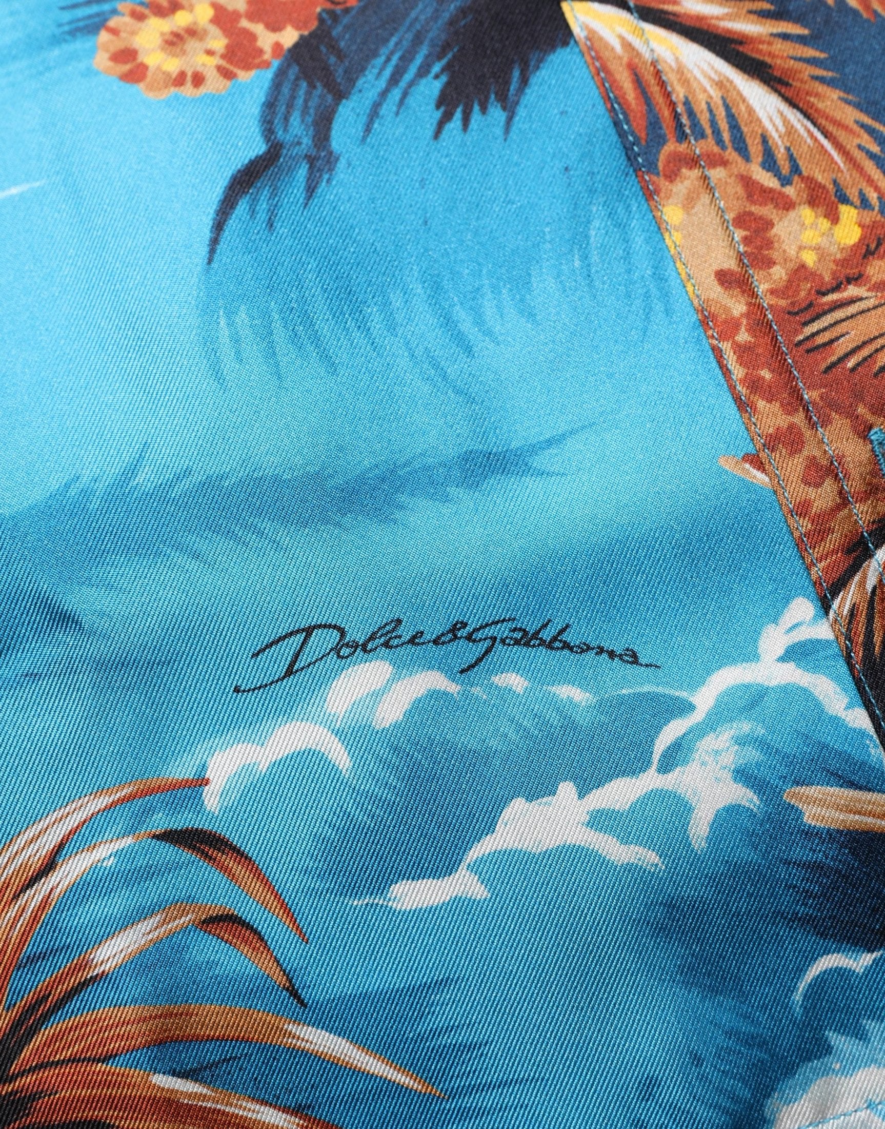 Dolce & Gabbana Blue Silk Twill Hawaiian GraphicPrint Shirt