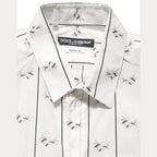 Dolce & Gabbana White Bee Print Cotton GOLD Fit Dress Shirt