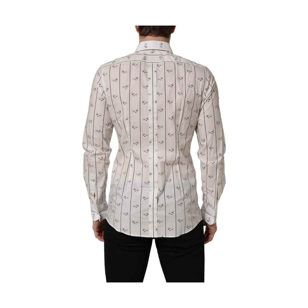 Dolce & Gabbana White Bee Print Cotton GOLD Fit Dress Shirt