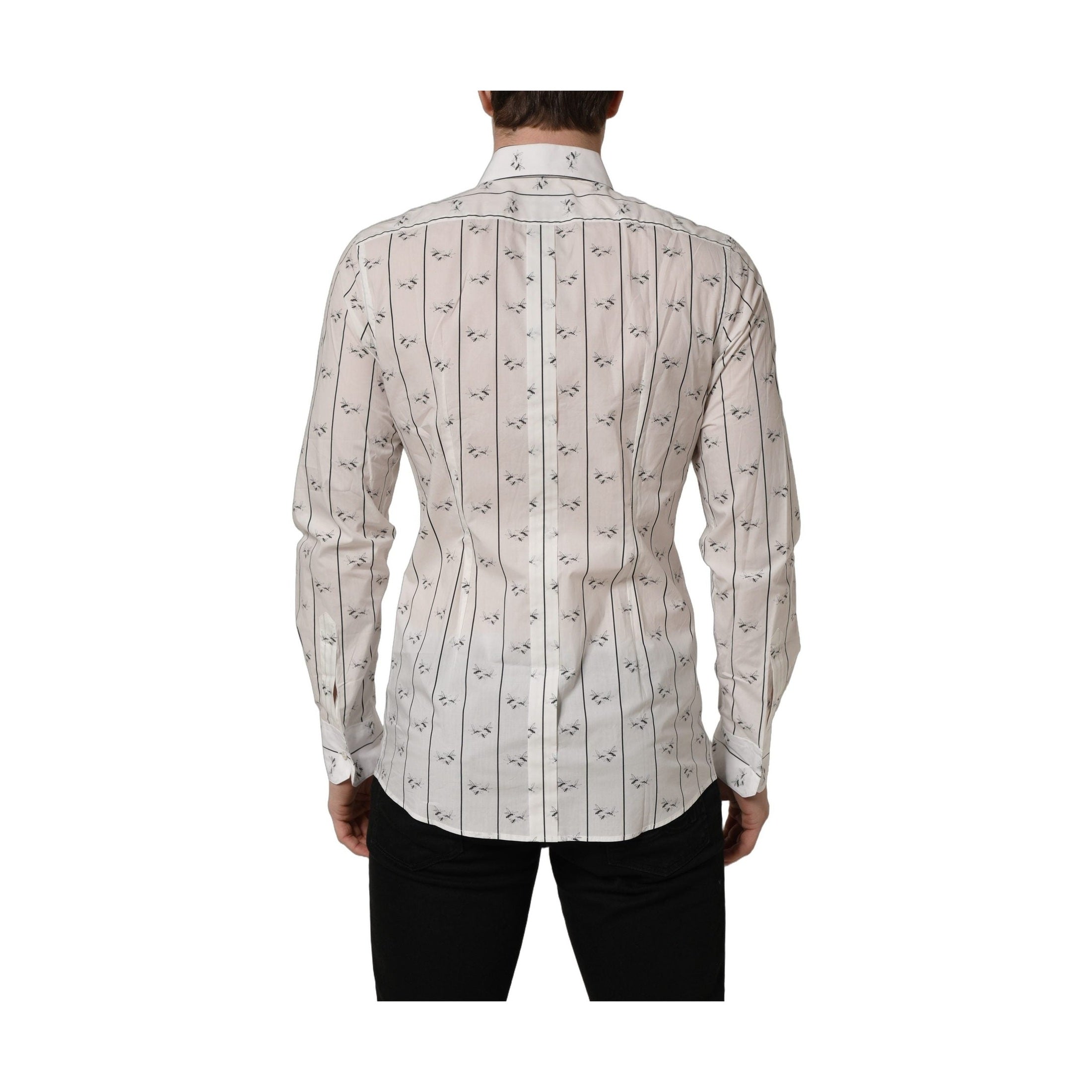 Dolce & Gabbana White Bee Print Cotton GOLD Fit Dress Shirt
