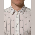 Dolce & Gabbana White Bee Print Cotton GOLD Fit Dress Shirt