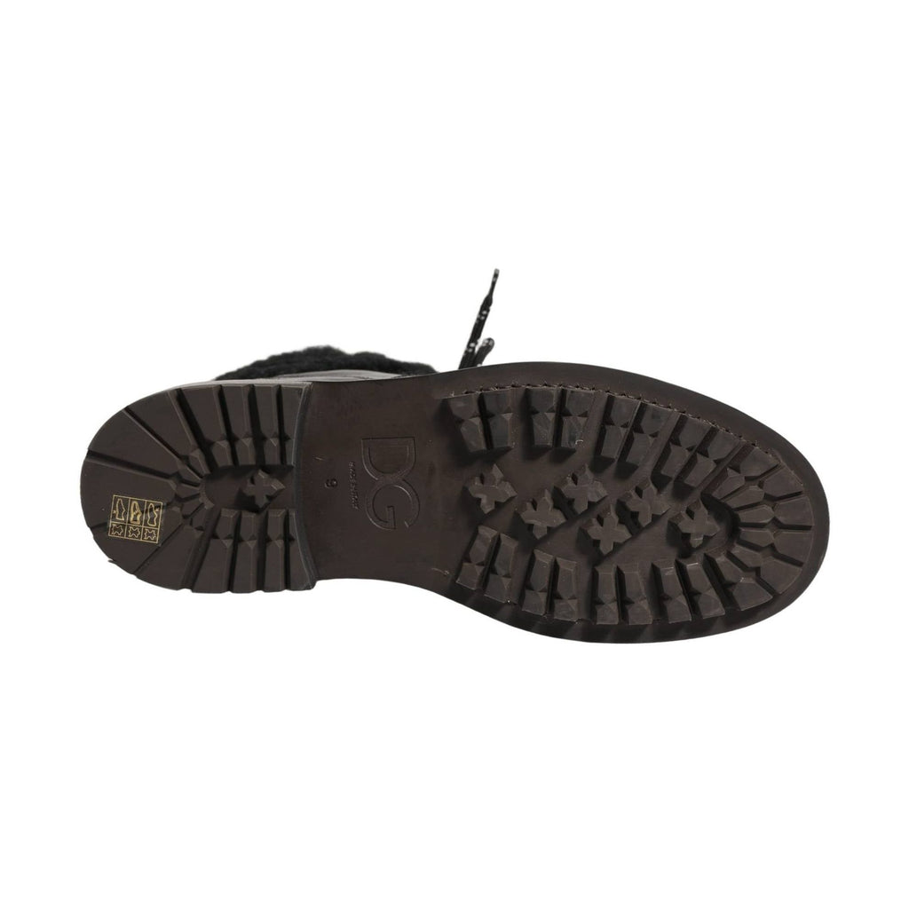 Dolce & Gabbana Black Trekking Fur Lace Leather Boots Shoes