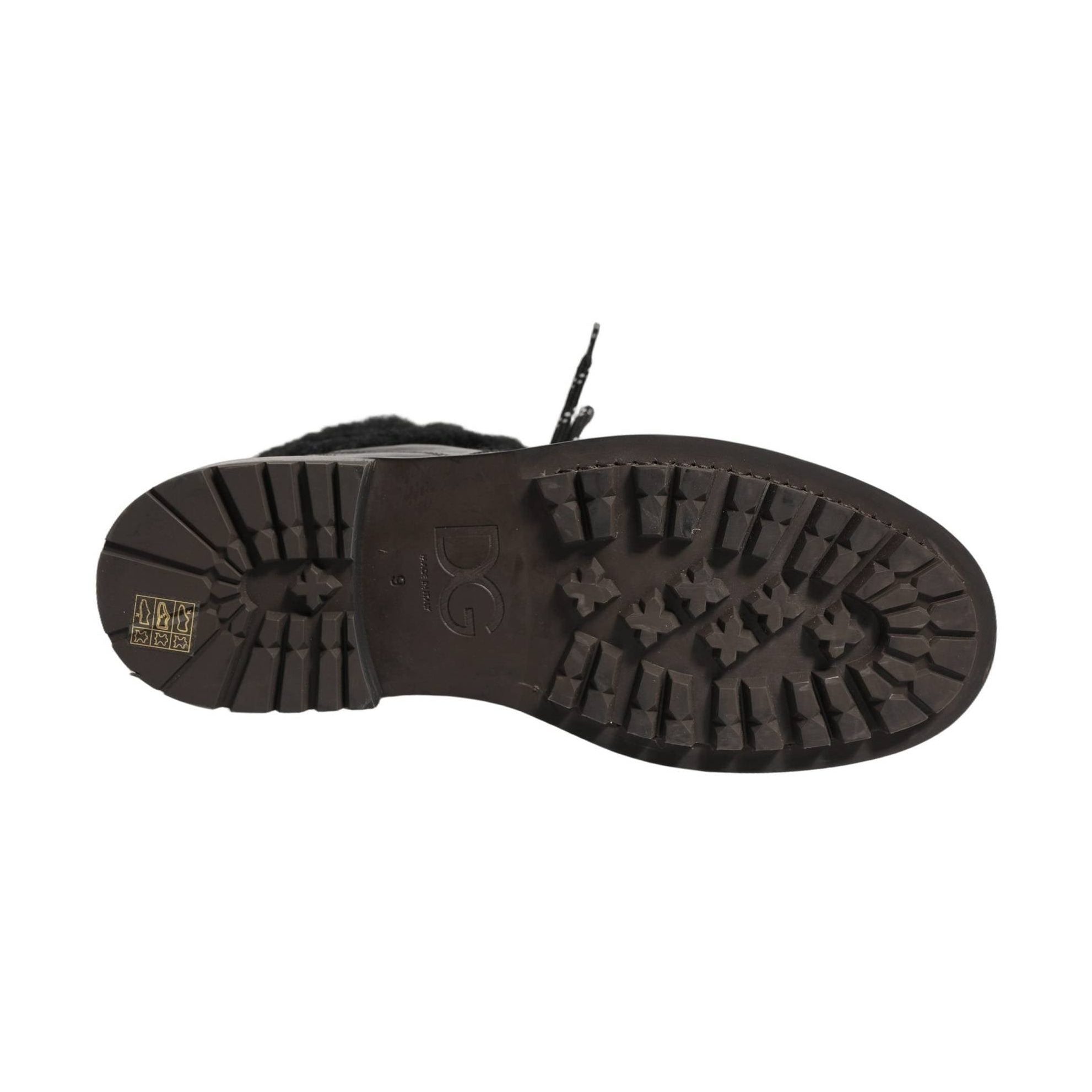 Dolce & Gabbana Black Trekking Fur Lace Leather Boots Shoes