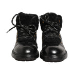 Dolce & Gabbana Black Trekking Fur Lace Leather Boots Shoes