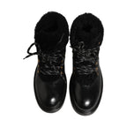 Dolce & Gabbana Black Trekking Fur Lace Leather Boots Shoes
