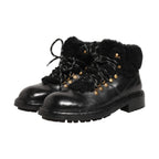 Dolce & Gabbana Black Trekking Fur Lace Leather Boots Shoes