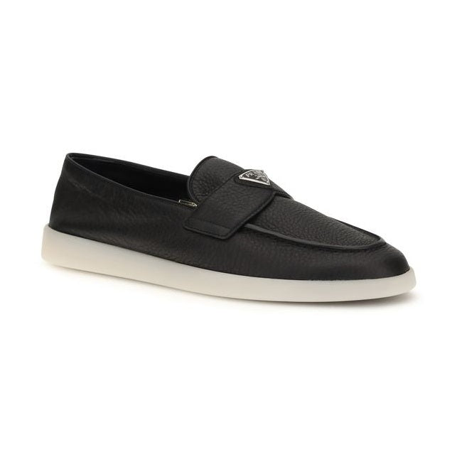 Prada Black Calf Leather Bos Taurus Slip-On Loafers