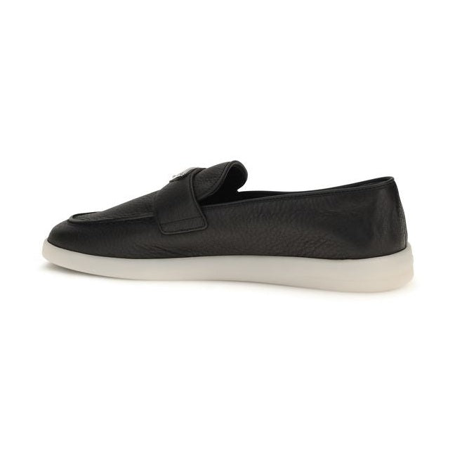 Prada Black Calf Leather Bos Taurus Slip-On Loafers