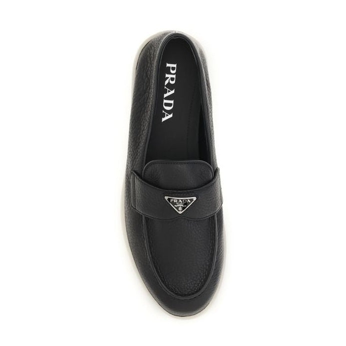 Prada Black Calf Leather Bos Taurus Slip-On Loafers